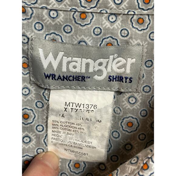 Wrangler‎ wrancher shirt size Large short sleeve gray blue white pearl button - Picture 6 of 6